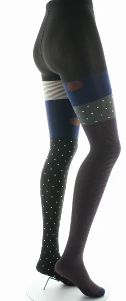 New Berthe Aux Grands Pieds Collants femme 60D pois et rayures noir et marine