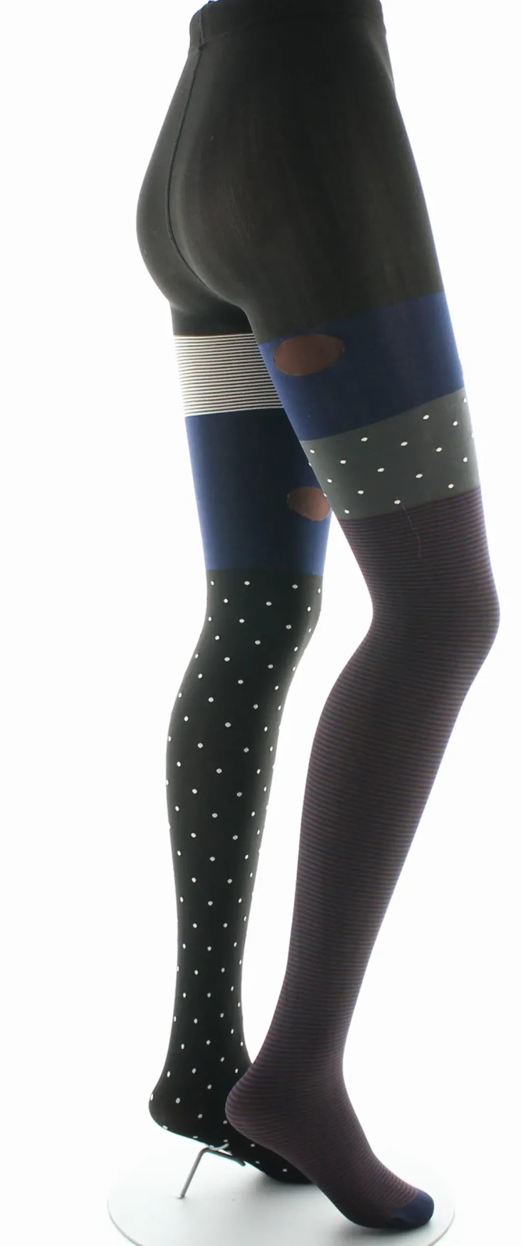 New Berthe Aux Grands Pieds Collants femme 60D pois et rayures noir et marine