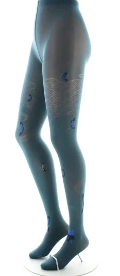 Sale Berthe Aux Grands Pieds Collants femme 40D poissons pétrole et bleu