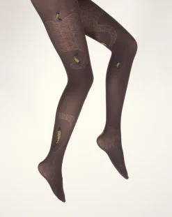 Clearance Berthe Aux Grands Pieds Collants femme 40D poissons prune et jaune