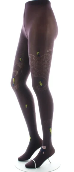 Clearance Berthe Aux Grands Pieds Collants femme 40D poissons prune et jaune