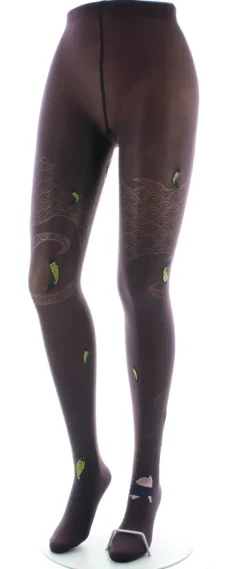 Clearance Berthe Aux Grands Pieds Collants femme 40D poissons prune et jaune