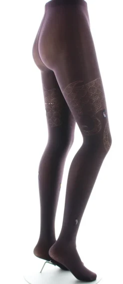 Clearance Berthe Aux Grands Pieds Collants femme 40D poissons prune et jaune