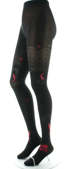 Clearance Berthe Aux Grands Pieds Collants femme 40D poissons noir et rouge