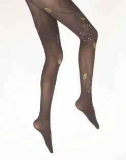 Discount Berthe Aux Grands Pieds Collants femme 40D prune oiseau lyre gris et jaune