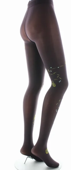 Discount Berthe Aux Grands Pieds Collants femme 40D prune oiseau lyre gris et jaune