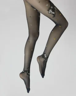 Discount Berthe Aux Grands Pieds Collants fleurs japonaises Marine et Beige