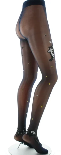 Discount Berthe Aux Grands Pieds Collants fleurs japonaises Marine et Beige