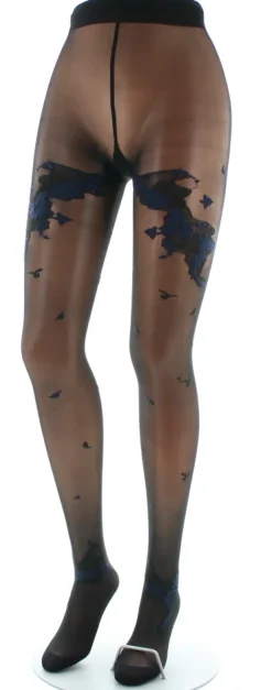 Outlet Berthe Aux Grands Pieds Collants fleurs japonaises Noir et Marine