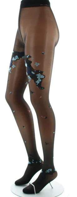 Online Berthe Aux Grands Pieds Collants fleurs japonaises Noir et Bleu Glacier