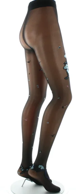 Online Berthe Aux Grands Pieds Collants fleurs japonaises Noir et Bleu Glacier