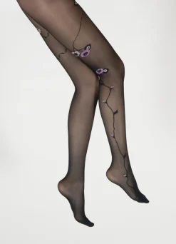 New Berthe Aux Grands Pieds Collants Fleurs Roses et Beiges fond Bleu Marine