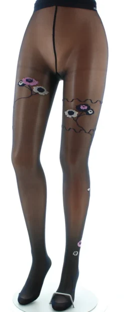 New Berthe Aux Grands Pieds Collants Fleurs Roses et Beiges fond Bleu Marine