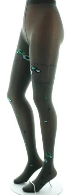 Clearance Berthe Aux Grands Pieds Collants kaki semi-opaque à fleurs vertes et bleues