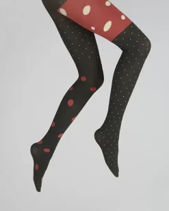 Sale Berthe Aux Grands Pieds Collants pois blancs et rouges fond rouge et noir