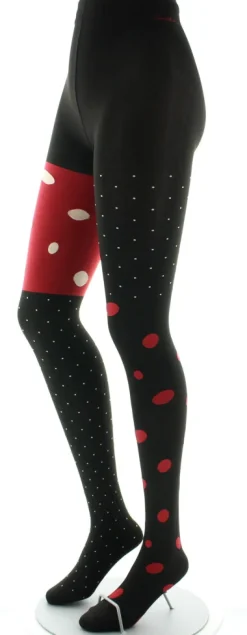 Sale Berthe Aux Grands Pieds Collants pois blancs et rouges fond rouge et noir