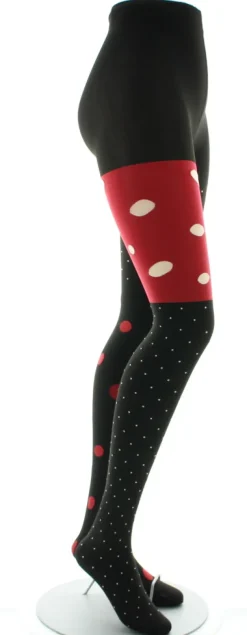 Sale Berthe Aux Grands Pieds Collants pois blancs et rouges fond rouge et noir