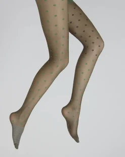 Hot Berthe Aux Grands Pieds Collants Pois et fines rayures Expresso et Vert
