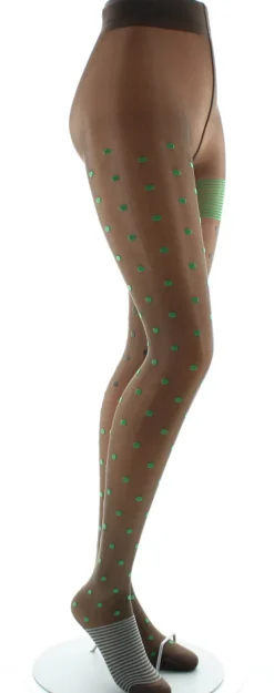 Hot Berthe Aux Grands Pieds Collants Pois et fines rayures Expresso et Vert