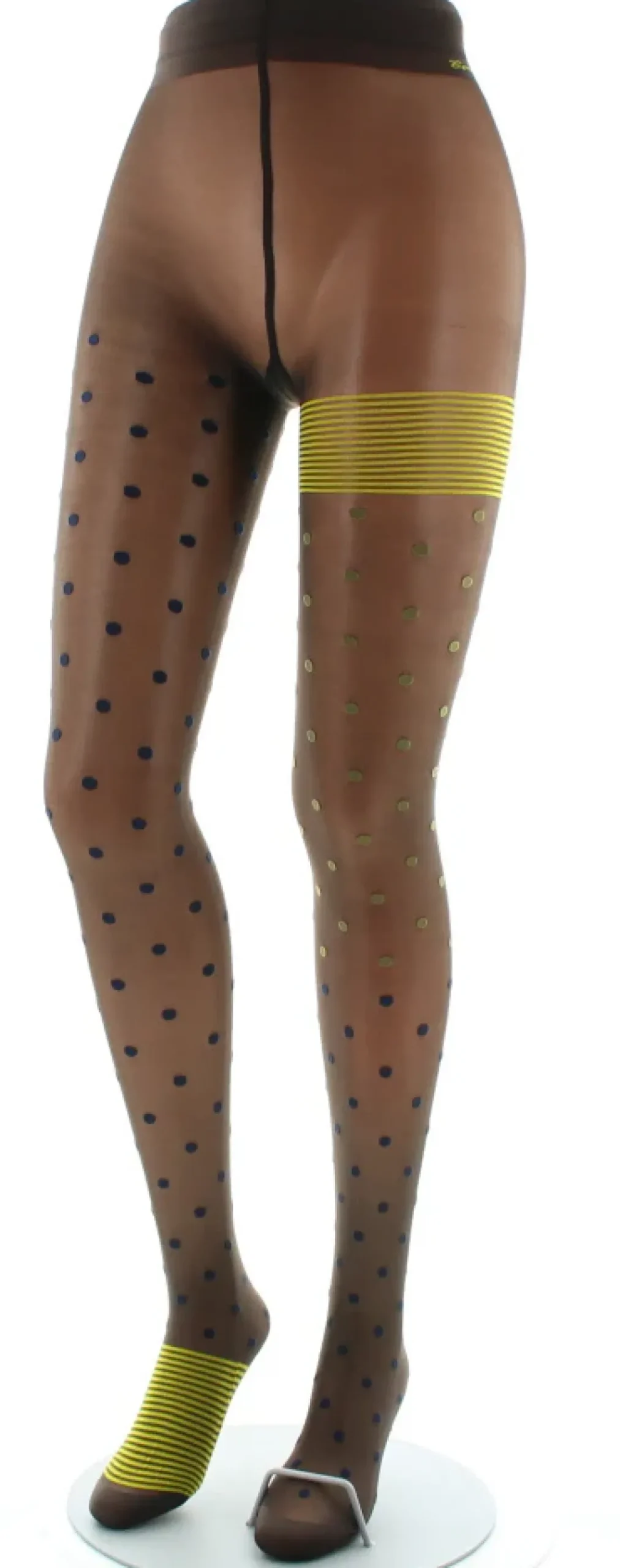 Hot Berthe Aux Grands Pieds Collants Pois et fines rayures Expresso et Marine