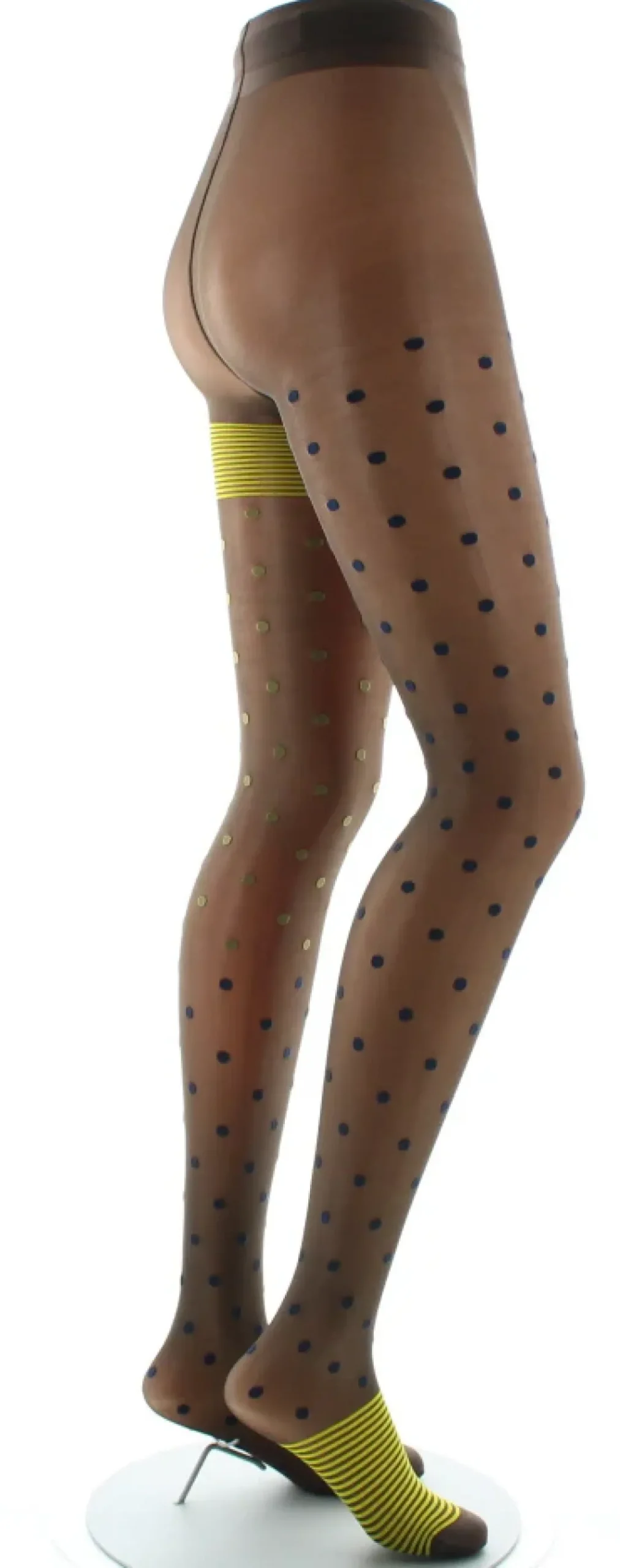 Hot Berthe Aux Grands Pieds Collants Pois et fines rayures Expresso et Marine