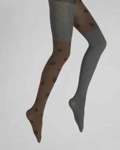 Best Berthe Aux Grands Pieds Collants pois noir fond marron et gris