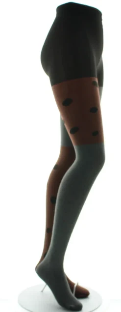 Best Berthe Aux Grands Pieds Collants pois noir fond marron et gris