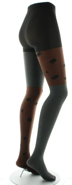 Best Berthe Aux Grands Pieds Collants pois noir fond marron et gris