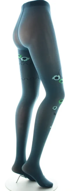 Fashion Berthe Aux Grands Pieds Collants pétrole semi-opaque à fleurs vertes et bleues