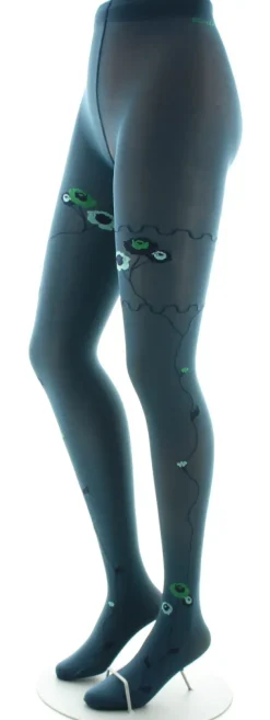 Online Berthe Aux Grands Pieds Collants pétrole semi-opaque à fleurs vertes et bleues