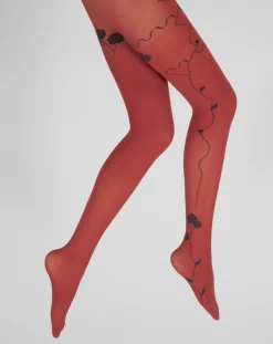 Online Berthe Aux Grands Pieds Collants rouge semi-opaque à fleurs noires et marine