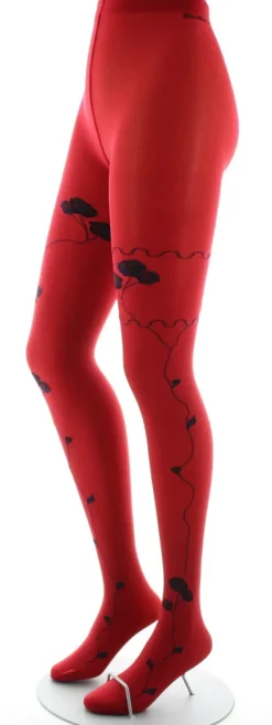 Online Berthe Aux Grands Pieds Collants rouge semi-opaque à fleurs noires et marine