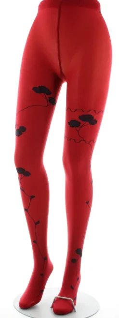 Online Berthe Aux Grands Pieds Collants rouge semi-opaque à fleurs noires et marine