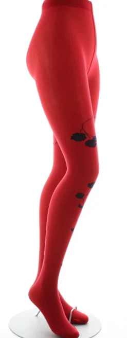 Online Berthe Aux Grands Pieds Collants rouge semi-opaque à fleurs noires et marine