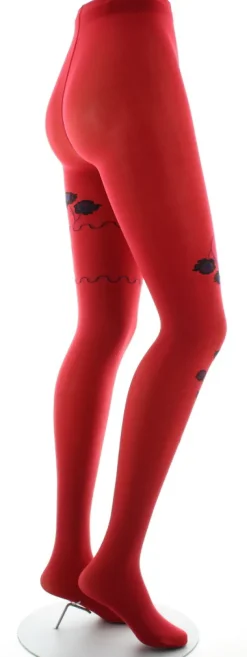 Online Berthe Aux Grands Pieds Collants rouge semi-opaque à fleurs noires et marine