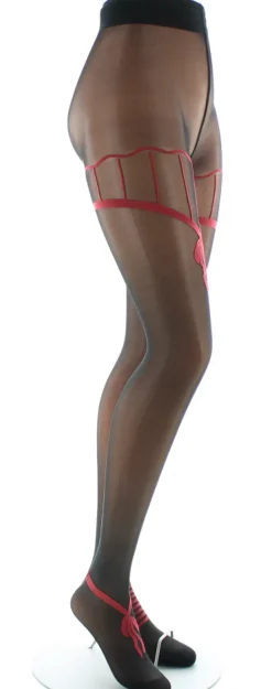 Sale Berthe Aux Grands Pieds Collants sexy et chics Noir et Noeuds Rouge