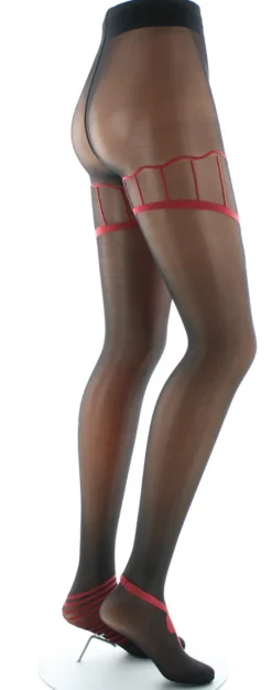 Sale Berthe Aux Grands Pieds Collants sexy et chics Noir et Noeuds Rouge