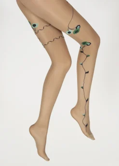 Best Berthe Aux Grands Pieds Collants Tatoo Fleurs Vertes et Bleues couleur chair