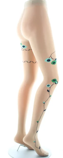 Best Berthe Aux Grands Pieds Collants Tatoo Fleurs Vertes et Bleues couleur chair