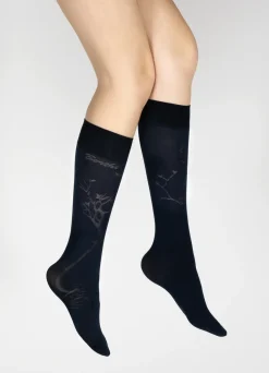 New Berthe Aux Grands Pieds Mi-bas 40D Arbre marine en Maille Dévorée ton sur ton
