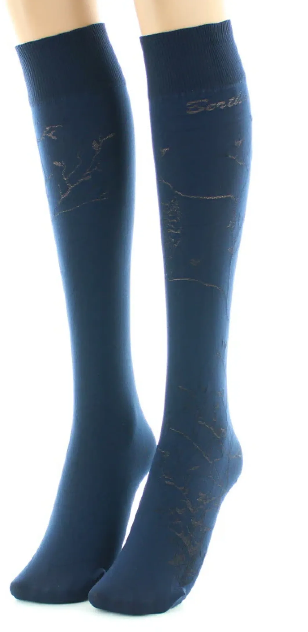 New Berthe Aux Grands Pieds Mi-bas 40D Arbre marine en Maille Dévorée ton sur ton