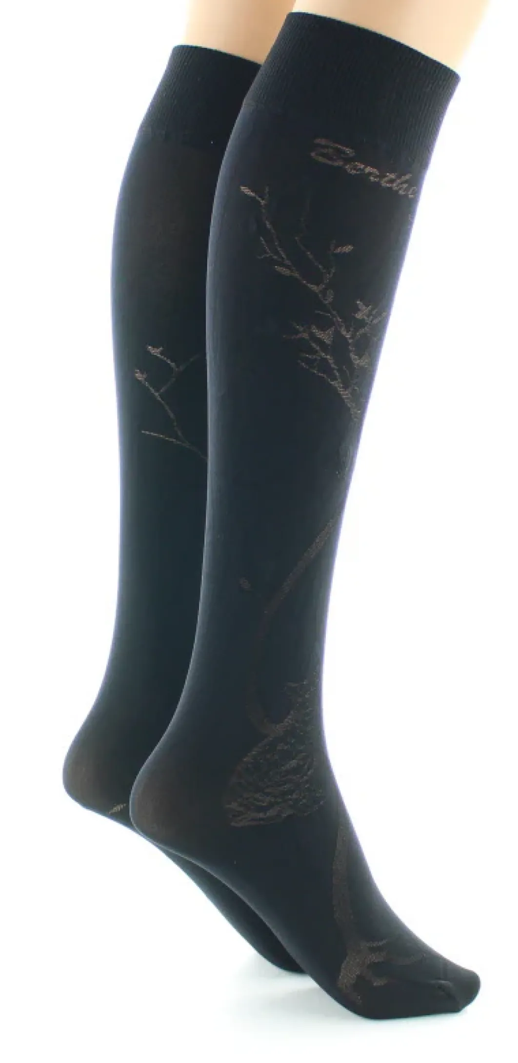 Hot Berthe Aux Grands Pieds Mi-bas 40D Arbre noir en Maille Dévorée ton sur ton