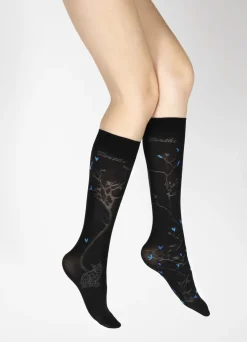 Fashion Berthe Aux Grands Pieds Mi-bas 40D Arbre noir et Oiseaux bleus