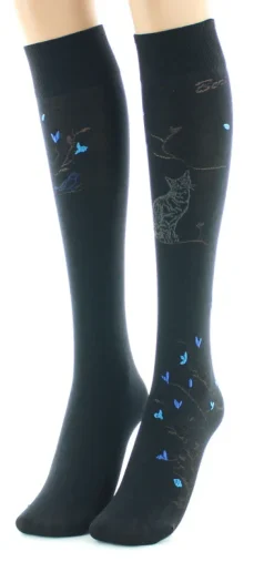 Fashion Berthe Aux Grands Pieds Mi-bas 40D Arbre noir et Oiseaux bleus