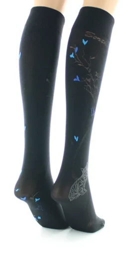 Fashion Berthe Aux Grands Pieds Mi-bas 40D Arbre noir et Oiseaux bleus
