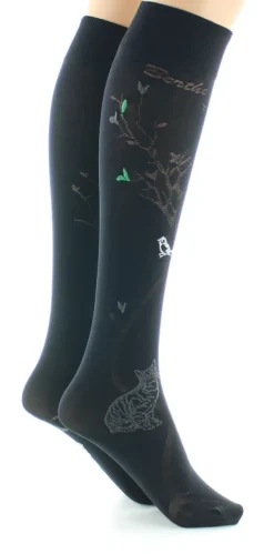 Clearance Berthe Aux Grands Pieds Mi-bas 40D Arbre noir et Oiseaux verts