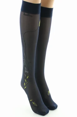 Hot Berthe Aux Grands Pieds Mi-bas 30D femme marine oiseau gris et jaune