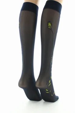 Hot Berthe Aux Grands Pieds Mi-bas 30D femme marine oiseau gris et jaune