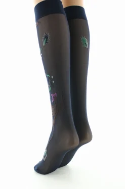 Clearance Berthe Aux Grands Pieds Mi-bas 30D femme marine oiseau marron et vert