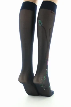 Clearance Berthe Aux Grands Pieds Mi-bas 30D femme marine oiseau marron et vert